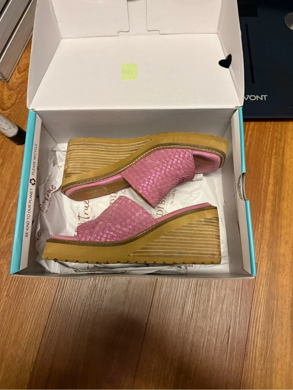 DIBA True Pink Woven Slide Wedges